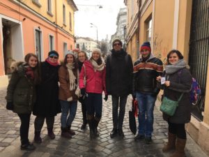 Some participants and Ioana at the street of Cluj