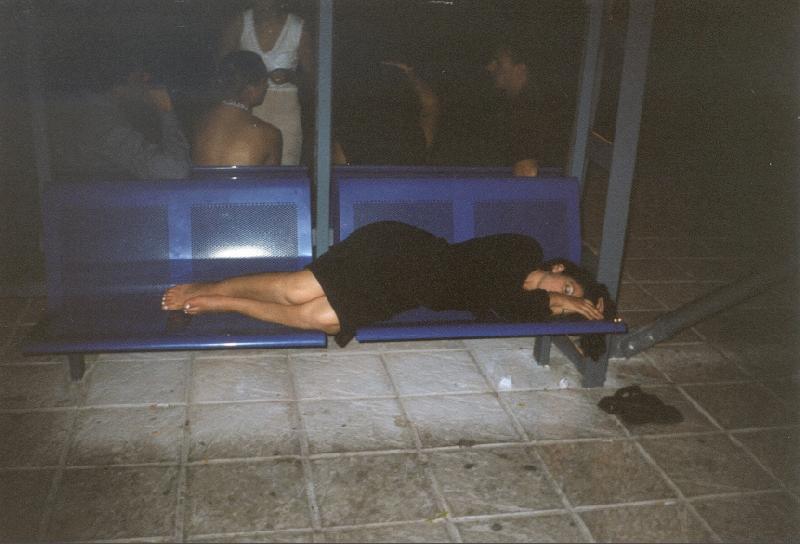 Greek trophy IV (11.07.2002 - 25.07.2002) - Nightlife in Thessaloniki - 11: Waiting (sleeping) at the bus station.