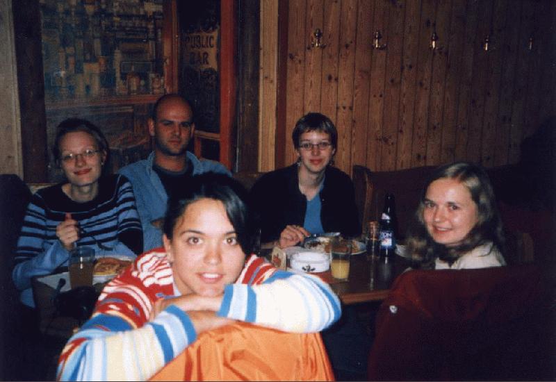 Check the Czechs (01.07.2002 - 14.07.2002) - First days - 3: Second table "U studaka" - (from left) Kristina, Simon, Burcu, Elli, Aneta.