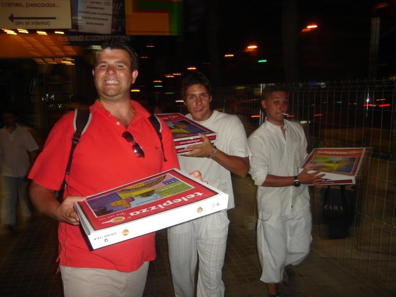 H.E.A.T: Hot Experiences, Alicante Temptations (25.07.2005 - 07.08.2005) - 5.- Pictures from Guardamar - 4: Jovica (MK), Kostas (GR) and Iko (MK) working a bit as pizza delievers ;o)