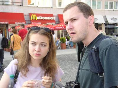 1: Organisers: Denisa and Michal observing the group of freshly arrived participants.