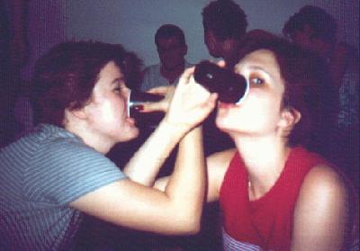 11: Maria and Szilvi drinking 'together'.