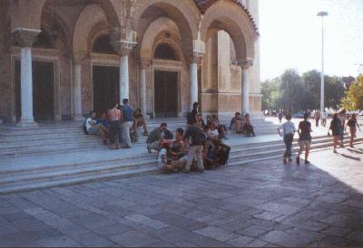 3: ... stairs of the church ...