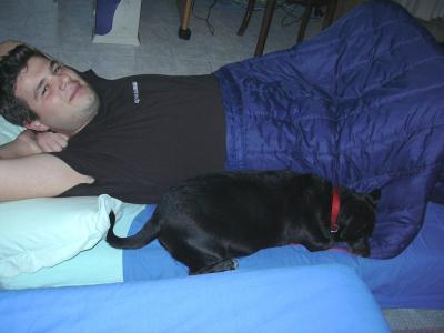4: Jovica waking up next to Rega dog