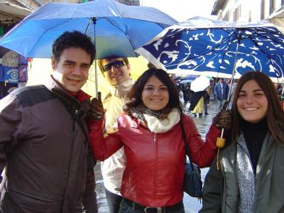 31: Happy despite the bad weather: Amedeo, Leon, Seva, Daniela