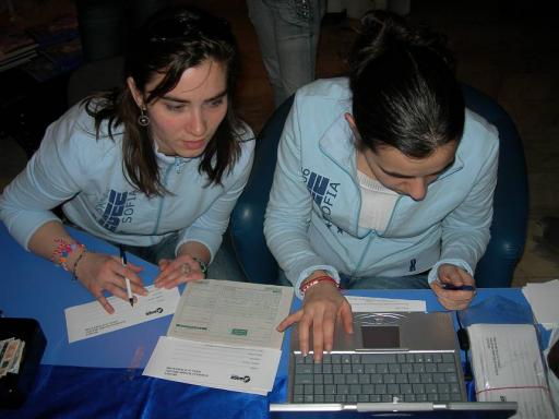 5: Beautiful Gerie, treasurer of AEGEE-Sofia (left), and vice-chief organiser Neni at work.